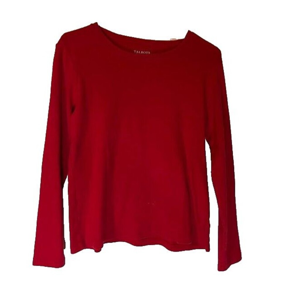 Talbots Petites Tee LP Red Boatneck Long Sleeve Casual Minimalist Cozycore
